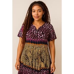 Wild Elegance Leopard Print Boho Funky Dress Purple Gold Tribal Safari Style OS